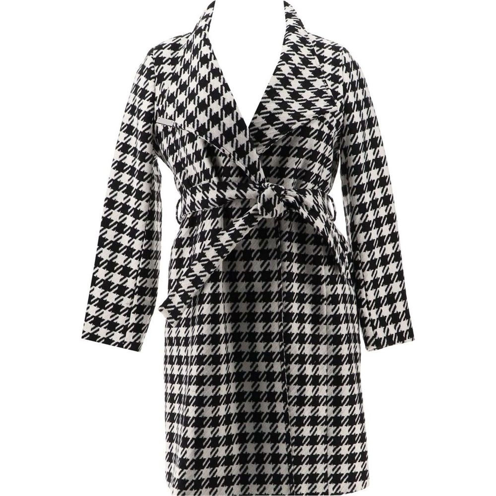 Dennis Basso Wool Blend Wrap Coat Envelope Collar Houndstooth A367846E